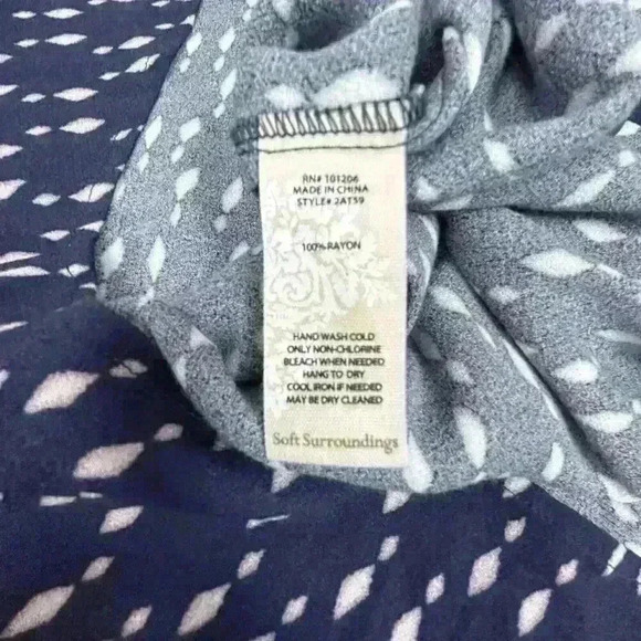 Soft Surroundings Womens Med Navy Pink Poet Button Up Blouse Tiered Bell Sleeve - Picture 7 of 10